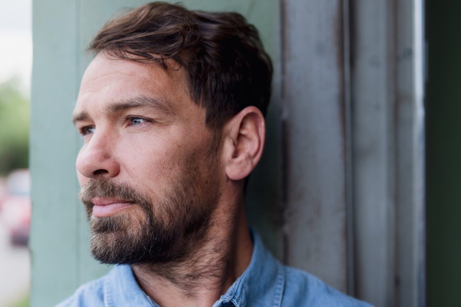 Close up portrait of man pensive and thinking